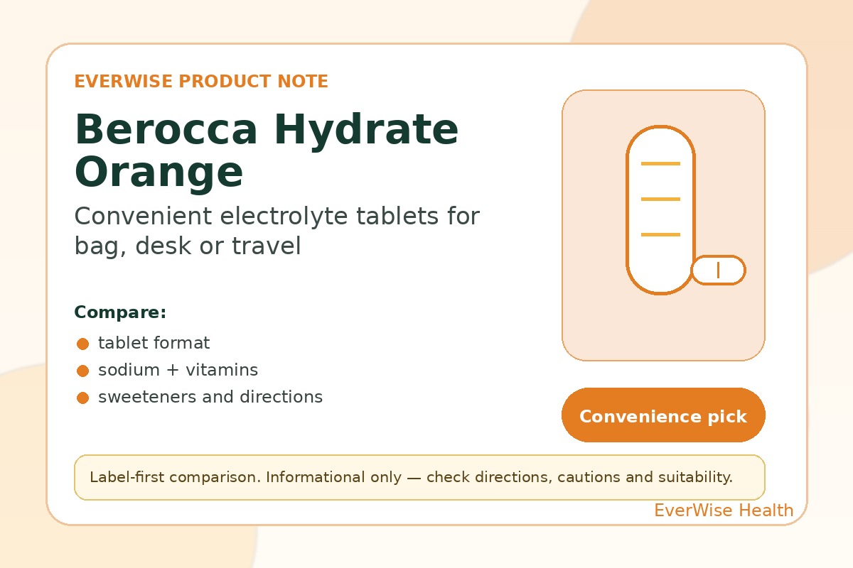 Berocca Hydrate Orange Electrolyte Tablets comparison note image