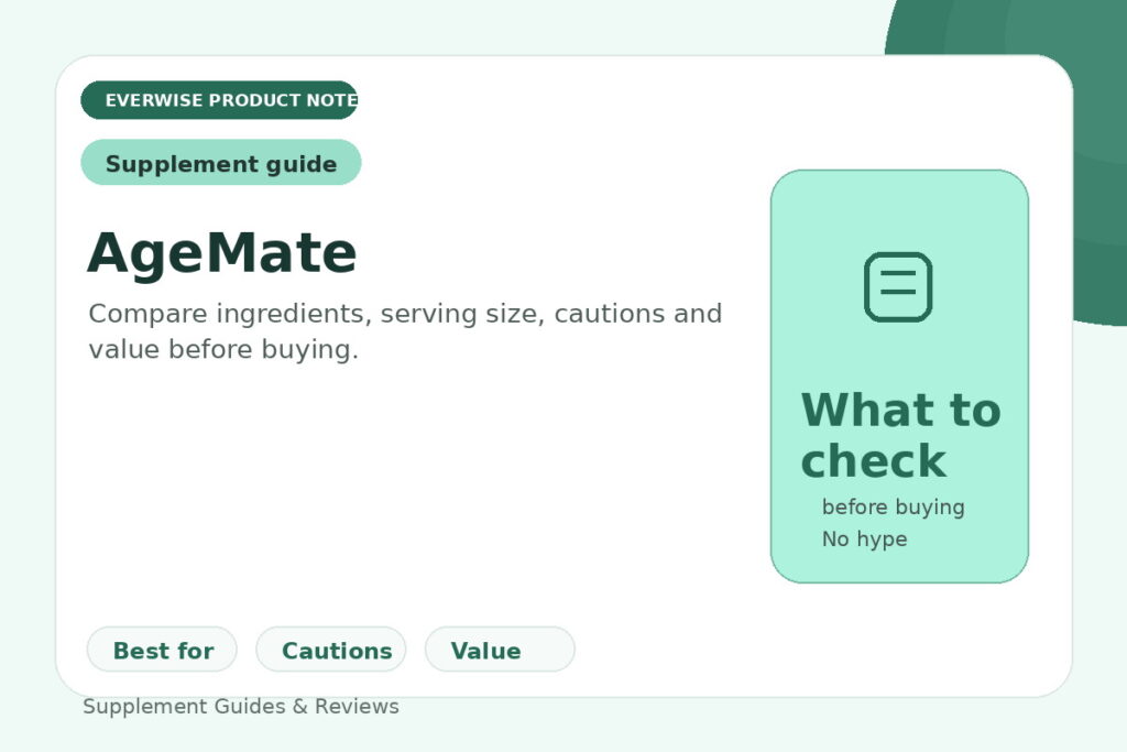 EverWise editorial product note image for AgeMate — what to check before buying