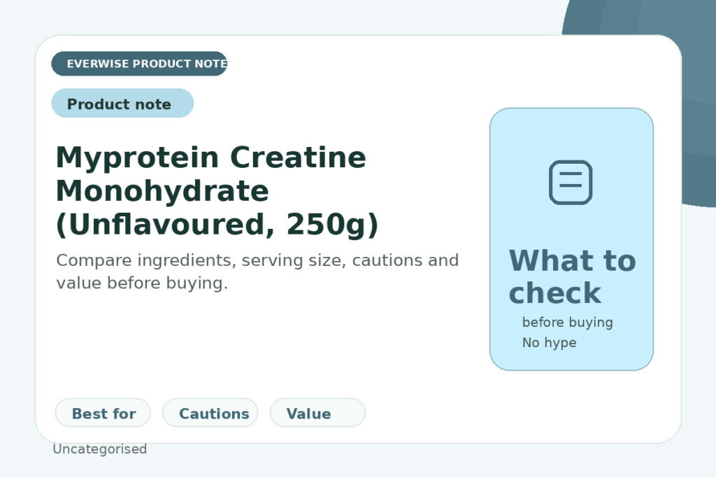 EverWise editorial product note image for Myprotein Creatine Monohydrate (Unflavoured, 250g) — what to check before buying